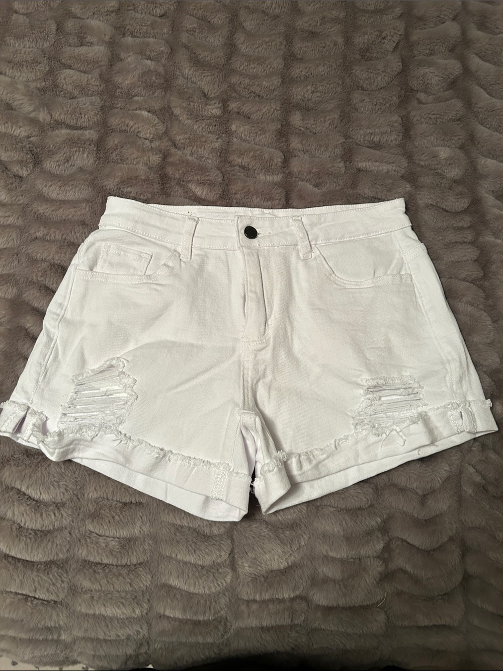 White Distressed High-Rise Women’s Denim Shorts